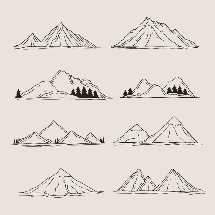 Vetor grátis ilustração de contorno de montanha desenhada de mão