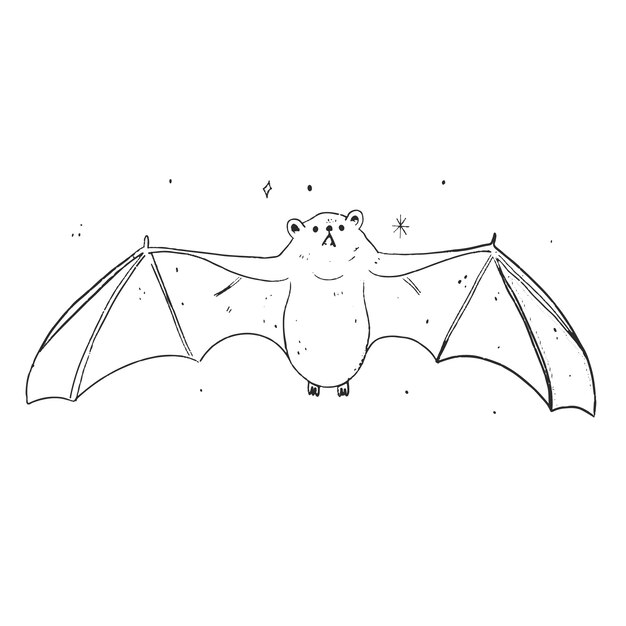 Ilustração de contorno de morcego desenhada à mão