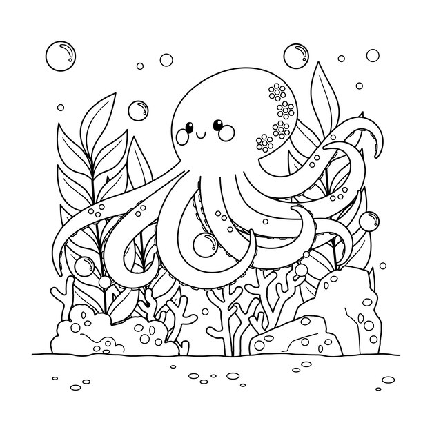 Ilustração de contorno de polvo desenhada de mão