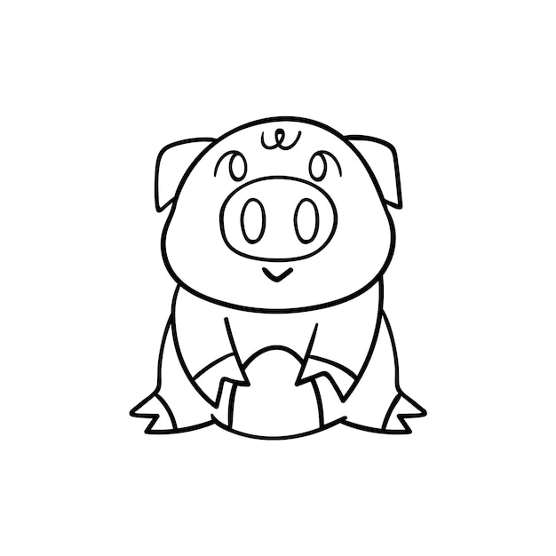 Ilustração de contorno de porco desenhada de mão