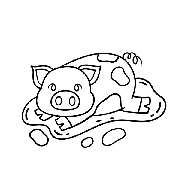 Ilustração de contorno de porco desenhada de mão
