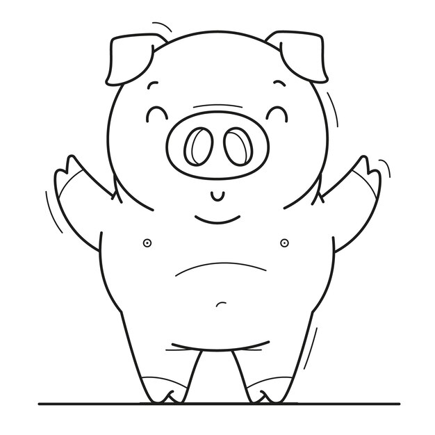 Ilustração de contorno de porco desenhada de mão