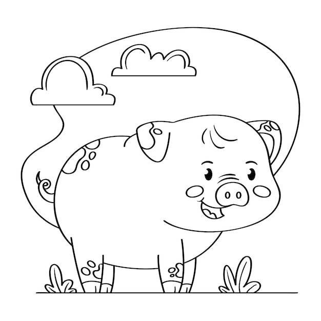 Vetor grátis ilustração de contorno de porco desenhada de mão