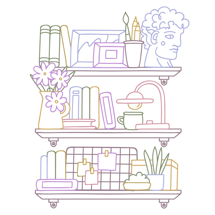 Vetor grátis ilustração de contorno de prateleira desenhada de mão