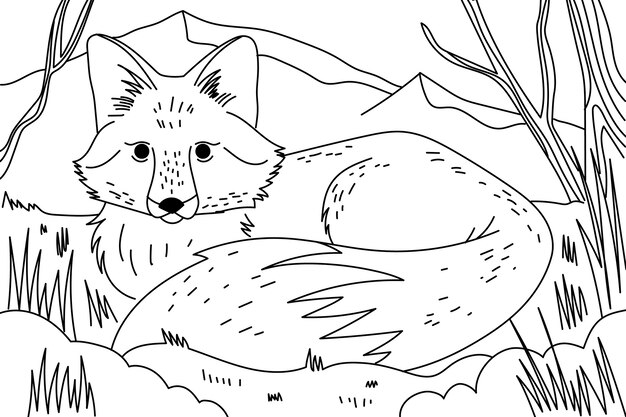 Ilustração de contorno de raposa desenhada à mão