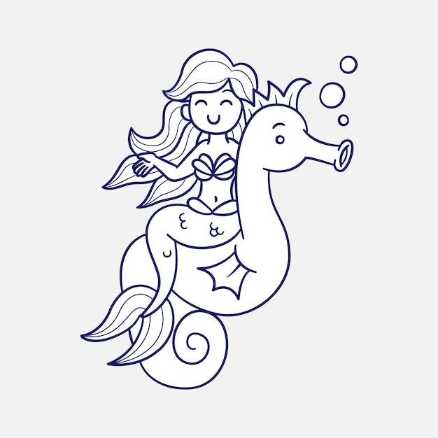 Ilustração de contorno de sereia desenhada à mão