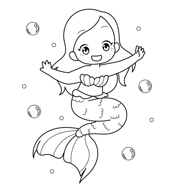 Ilustração de contorno de sereia desenhada de mão