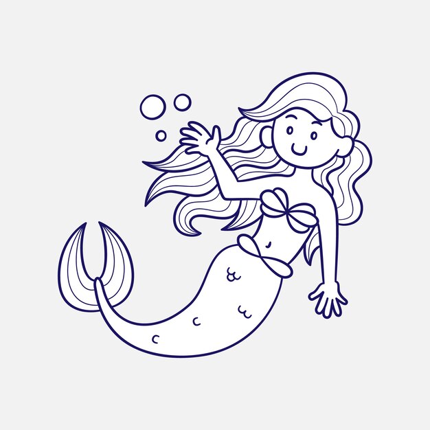 Ilustração de contorno de sereia desenhada de mão