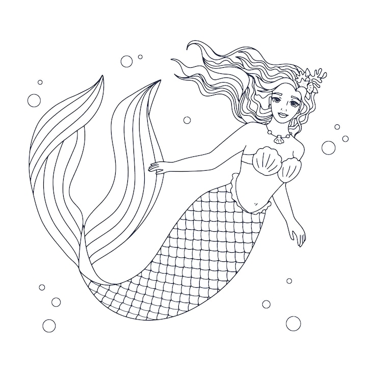 Vetor grátis ilustração de contorno de sereia desenhada de mão
