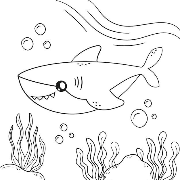 Ilustração de contorno de tubarão desenhada à mão
