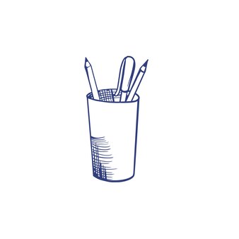 Ilustração de contorno de um copo com lápis ilustração vetorial em um fundo branco