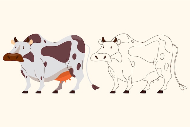 Ilustração de contorno de vaca desenhada à mão