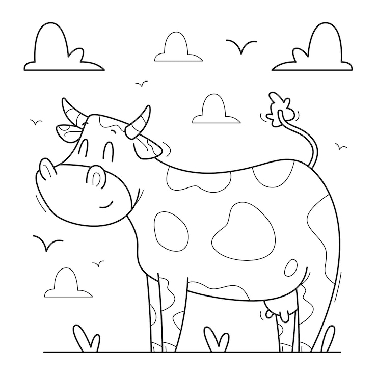 Vetor grátis ilustração de contorno de vaca desenhada à mão