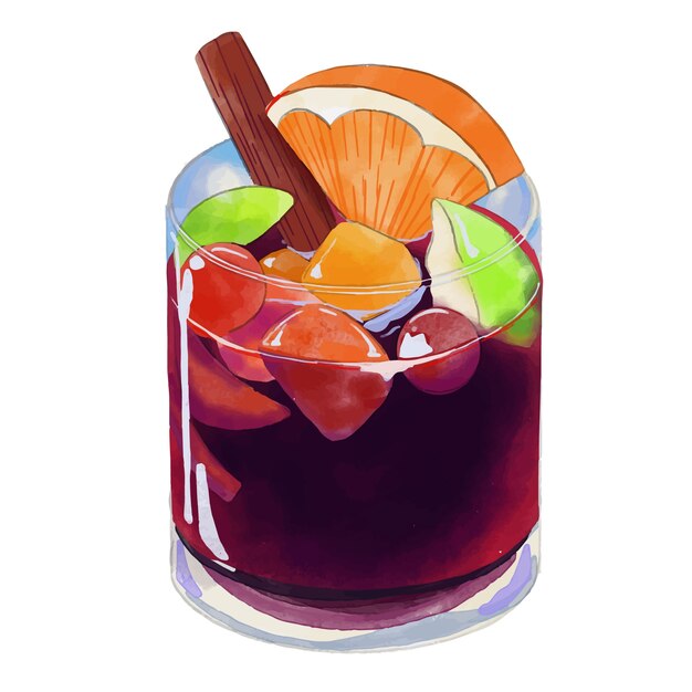 Ilustração de coquetel de sangria em aquarela