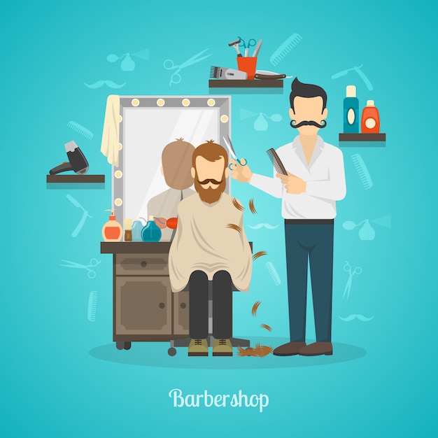 Vetor grátis ilustração de cor de loja de barbeiro