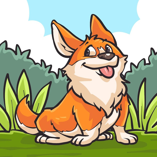 Vetor grátis ilustração de corgi de desenho animado desenhada à mão