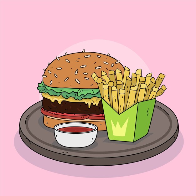 Ilustração de cozinha americana desenhada à mão