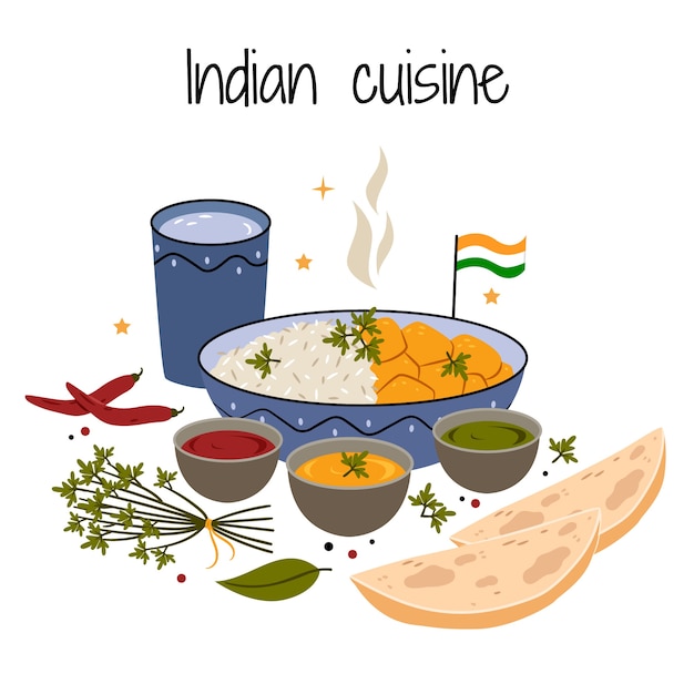 Vetor grátis ilustração de cozinha indiana desenhada à mão