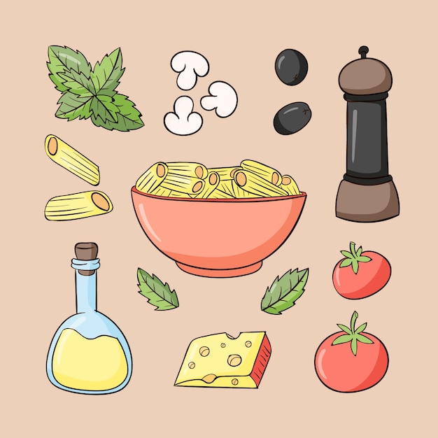 Ilustração de cozinha italiana desenhada à mão