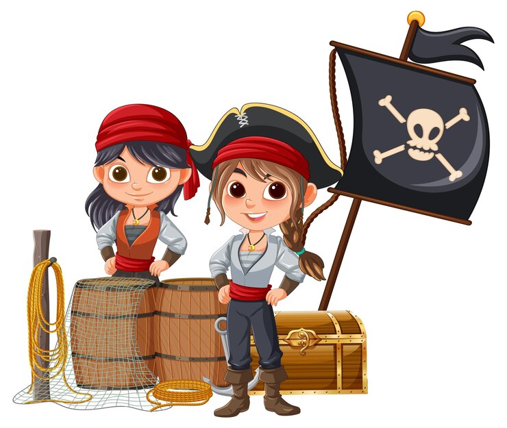 Vetor grátis ilustração de crianças piratas aventureiras