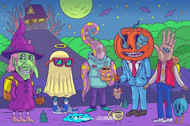 Vetor grátis ilustração de criaturas assustadoras de halloween