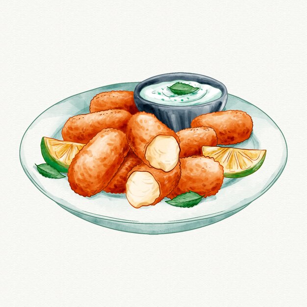 Ilustração de croquetas pintadas em aquarela
