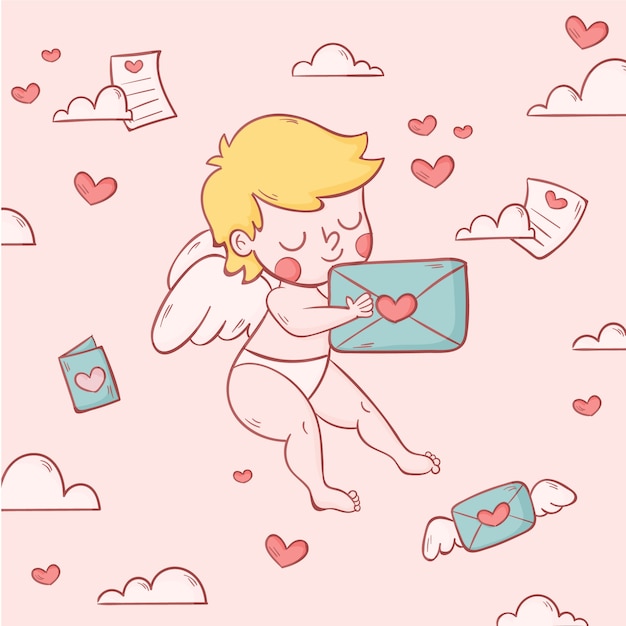 Ilustração de cupido desenhada à mão para o dia dos namorados