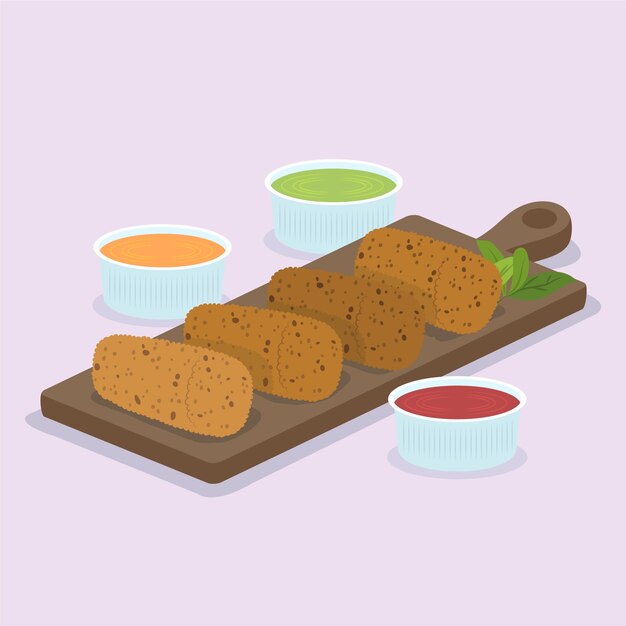 Ilustração de deliciosas croquetas desenhadas à mão