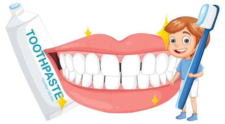 Vetor grátis ilustração de dentes felizes e pasta de dentes