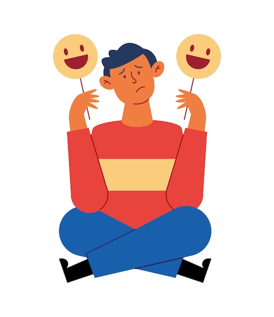 Vetor grátis ilustração de depressão de homem com rostos emoji