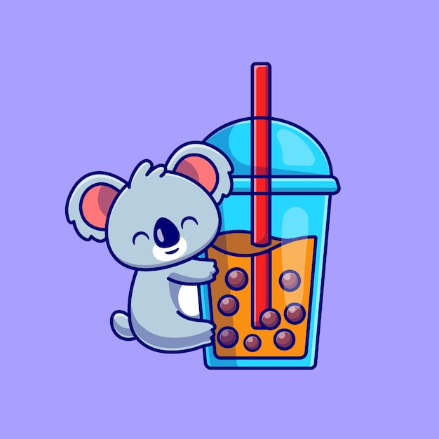 Vetor grátis ilustração de desenho animado da xícara de chá com leite e leite para coala fofo