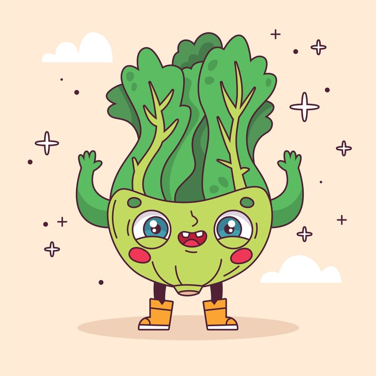 Vetor grátis ilustração de desenho animado de alface desenhada à mão