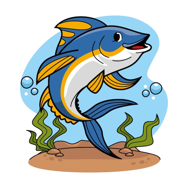 Vetor grátis ilustração de desenho animado de atum desenhada de mão