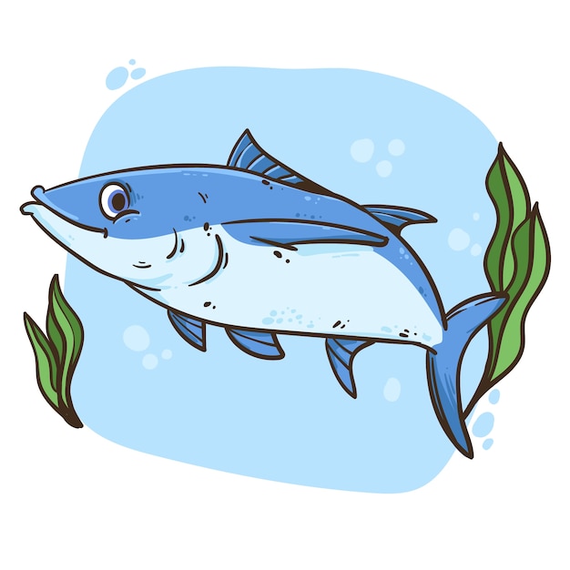 Vetor grátis ilustração de desenho animado de atum desenhada de mão