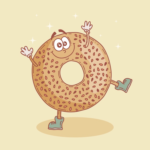 Vetor grátis ilustração de desenho animado de bagel desenhada de mão