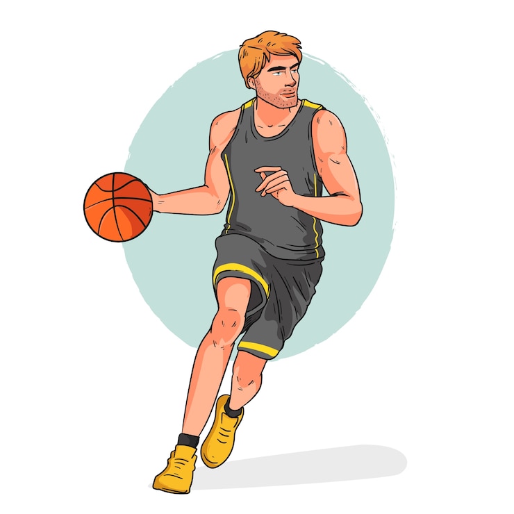 Vetor grátis ilustração de desenho animado de basquete desenhada de mão