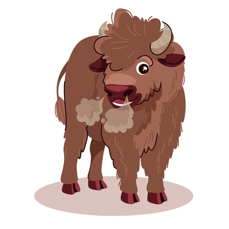 Vetor grátis ilustração de desenho animado de bisão desenhada à mão