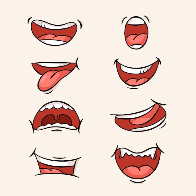 Vetor grátis ilustração de desenho animado de boca aberta desenhada à mão