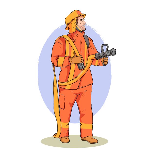 Ilustração de desenho animado de bombeiro desenhada à mão