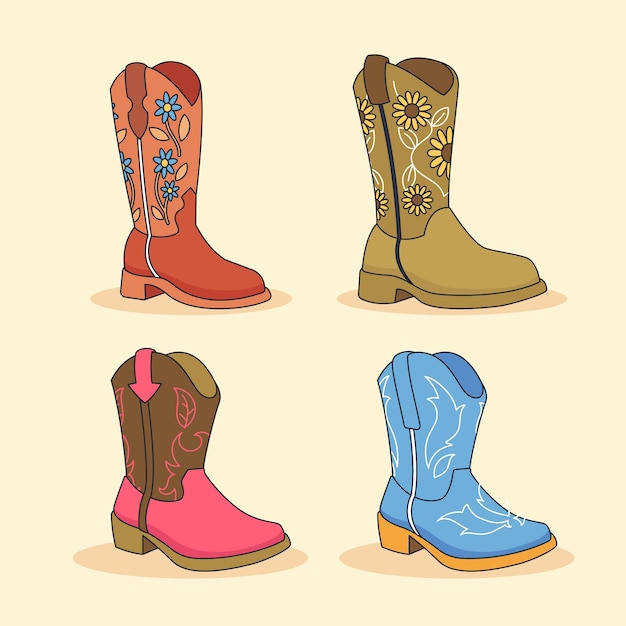 Ilustração de desenho animado de botas de cowgirl desenhada à mão