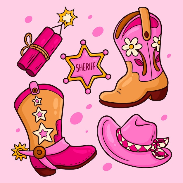 Ilustração de desenho animado de botas de cowgirl desenhada à mão