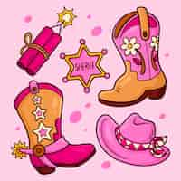 Vetor grátis ilustração de desenho animado de botas de cowgirl desenhada à mão