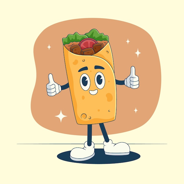 Vetor grátis ilustração de desenho animado de burrito desenhada à mão