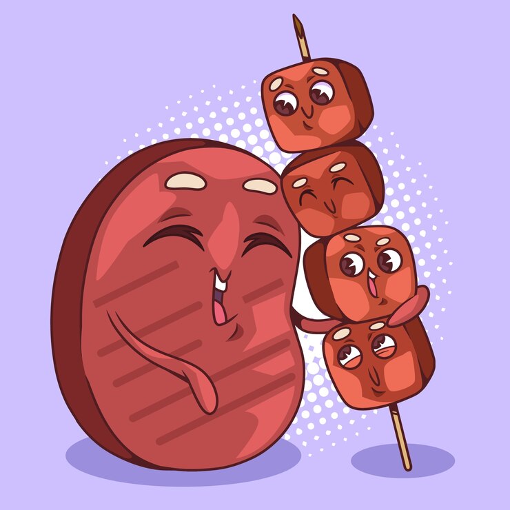 Vetor grátis ilustração de desenho animado de carne desenhada à mão