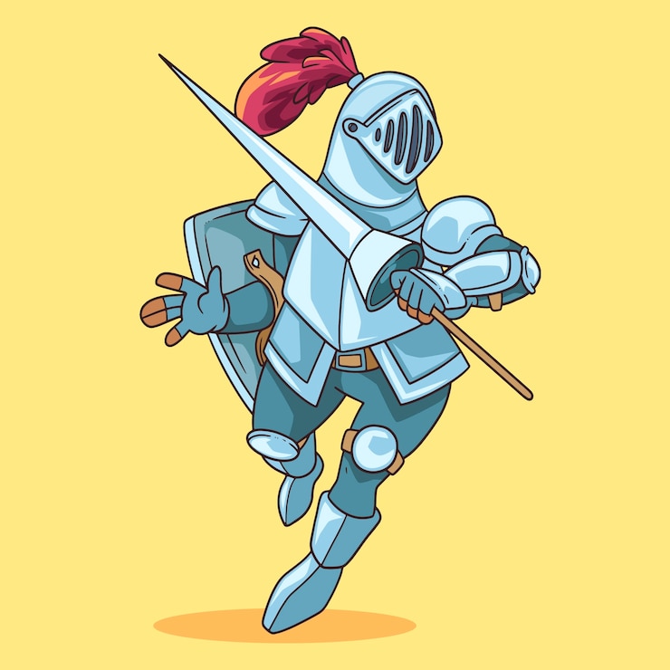 Vetor grátis ilustração de desenho animado de cavaleiro desenhada de mão