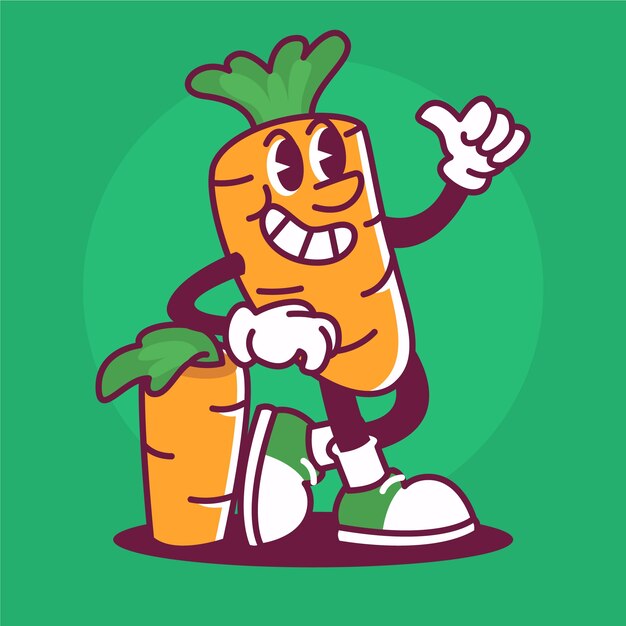 Ilustração de desenho animado de cenoura desenhada à mão
