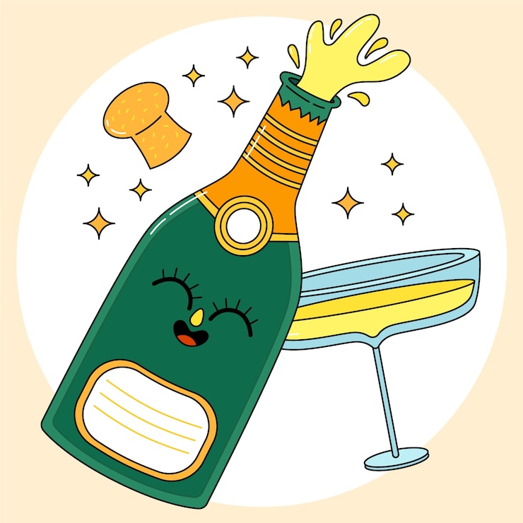 Vetor grátis ilustração de desenho animado de champanhe desenhada à mão
