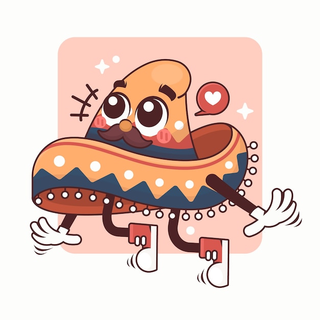 Ilustração de desenho animado de chapéu mexicano desenhado à mão