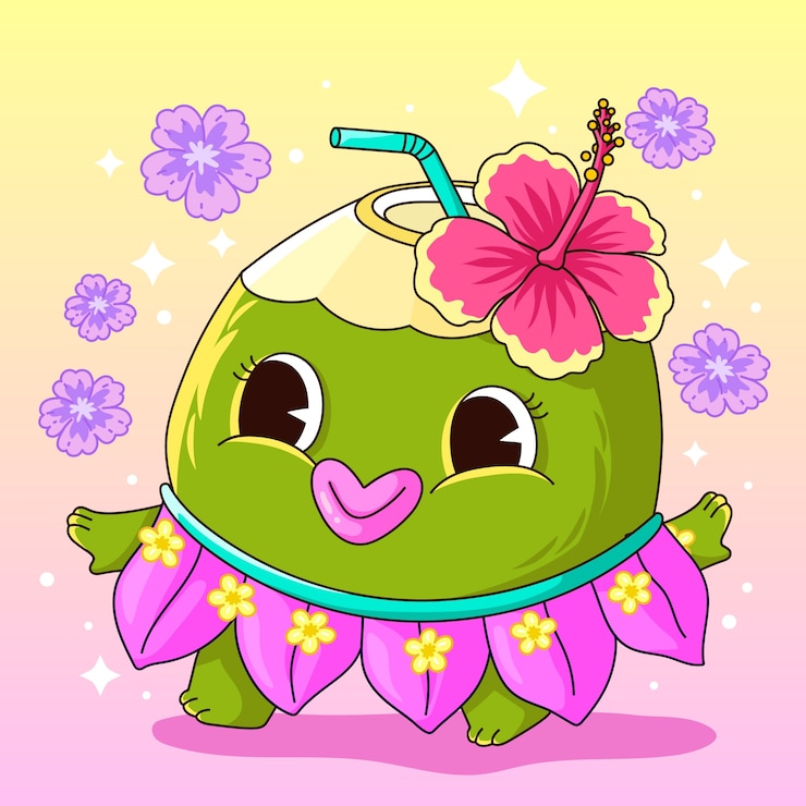 Vetor grátis ilustração de desenho animado de coco desenhada à mão