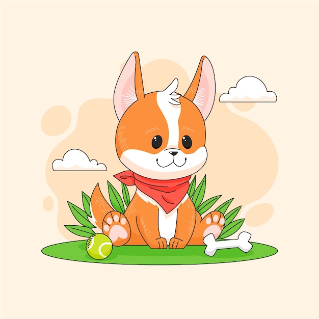 Vetor grátis ilustração de desenho animado de corgi desenhada à mão